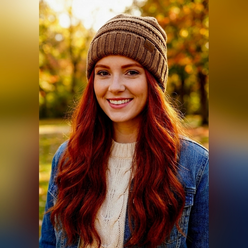 C.C Brown Ribbed Knit Hat Beanie - Picture 10 of 10
